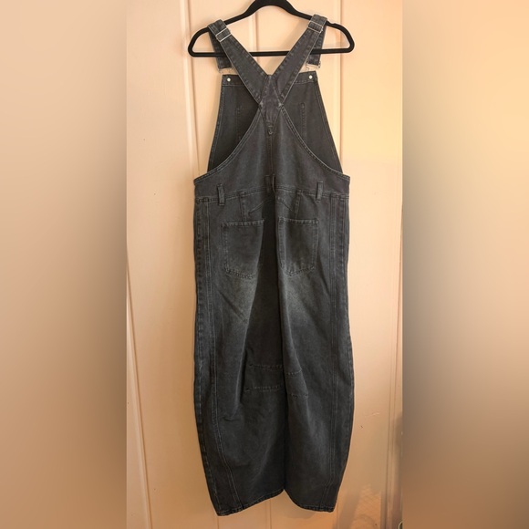 Women's Black Denim Barrel Leg Overalls - Picture 2 of 4